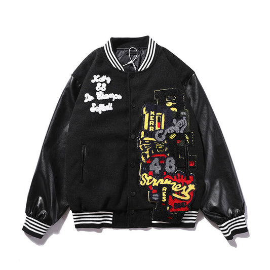 Woolen Leather Sleeve Stitching Embroidery Baseball Uniform