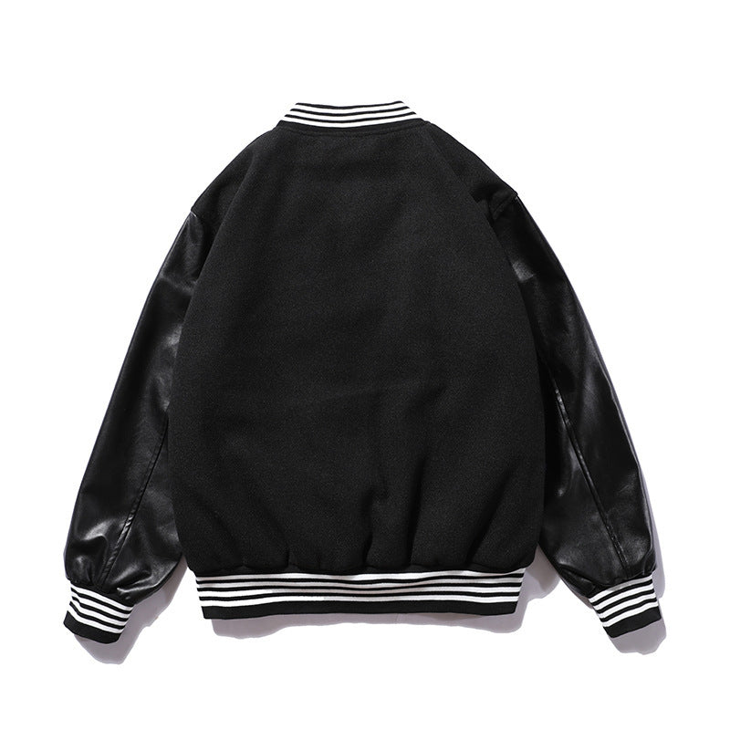 Woolen Leather Sleeve Stitching Embroidery Baseball Uniform