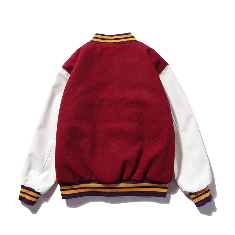 Woolen Leather Sleeve Stitching Embroidery Baseball Uniform